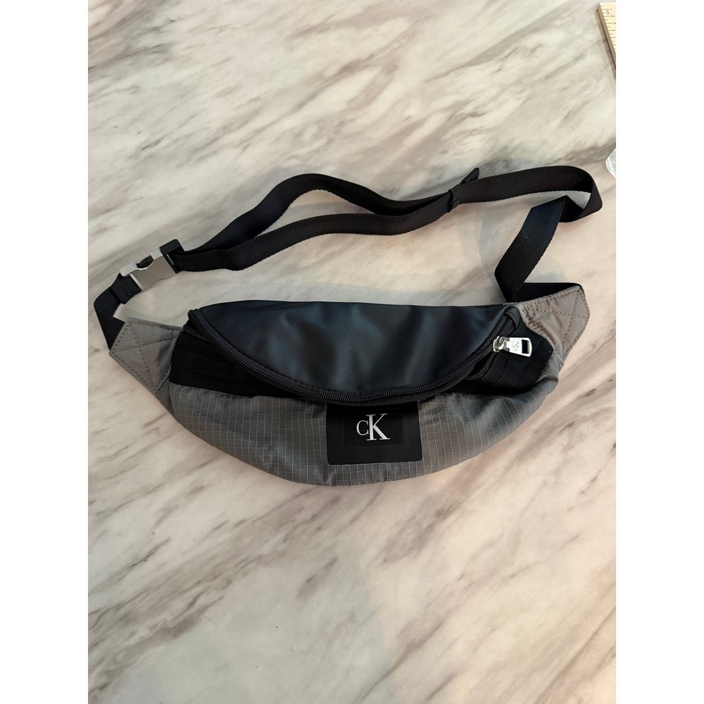 Calvin Klein Grey Black Nylon Fanny Pack Waist Bag Adjustable Strap CK